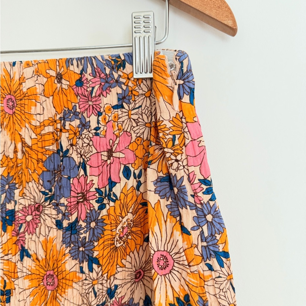 Floral Viscose Dress Skirt in Orange, Blue & Pink